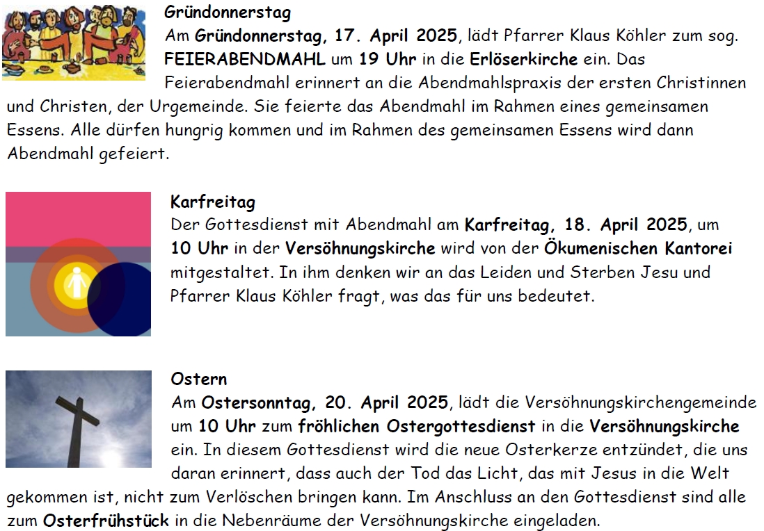 unsere Veranstaltungen zu Ostern